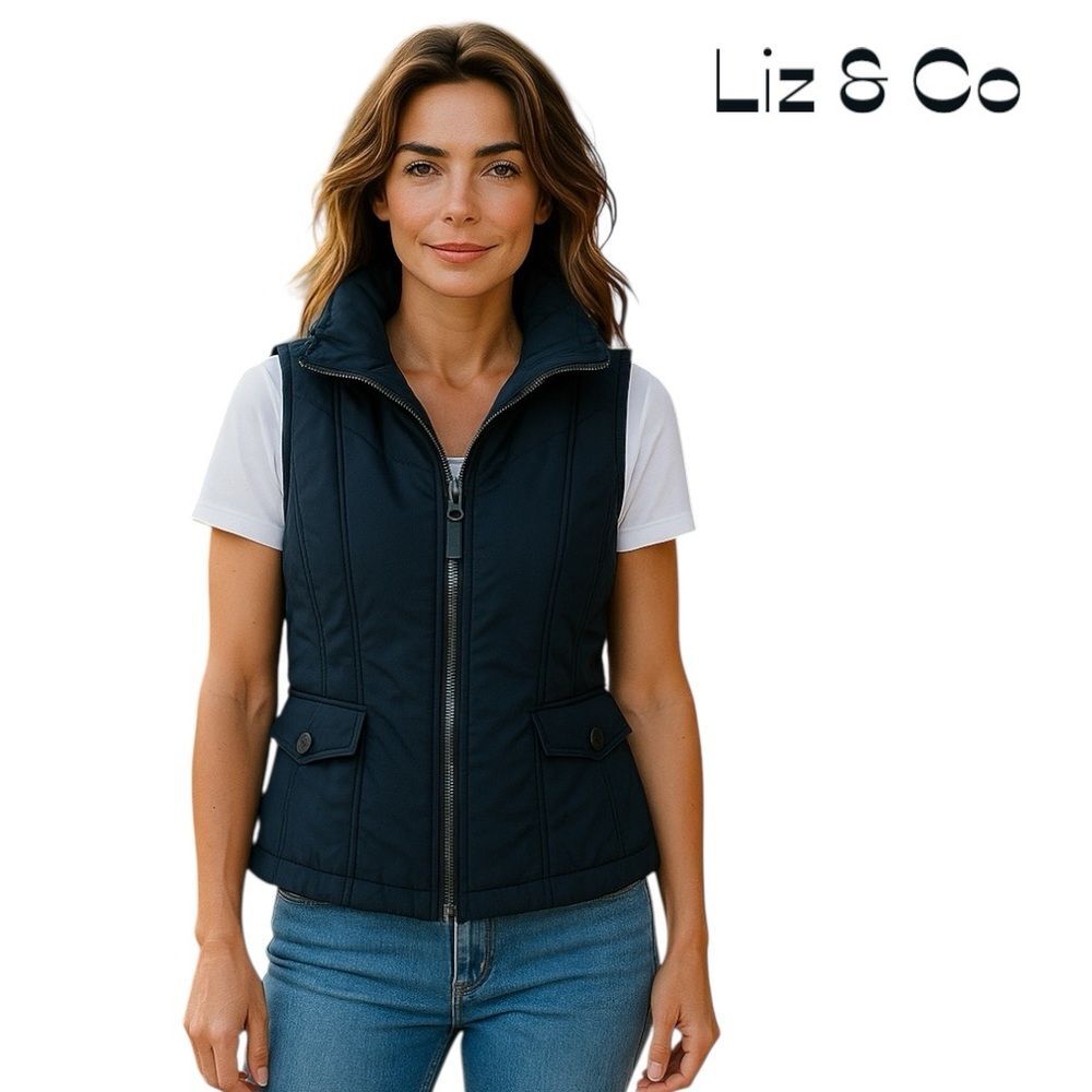 Liz & Co Navy Blue Puffer Zippered Vest Size S GorpCore